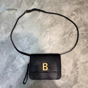 Balenciaga B Small Lizard Effect Crossbody Bag In Black For Women Womens Bags 7In18cm