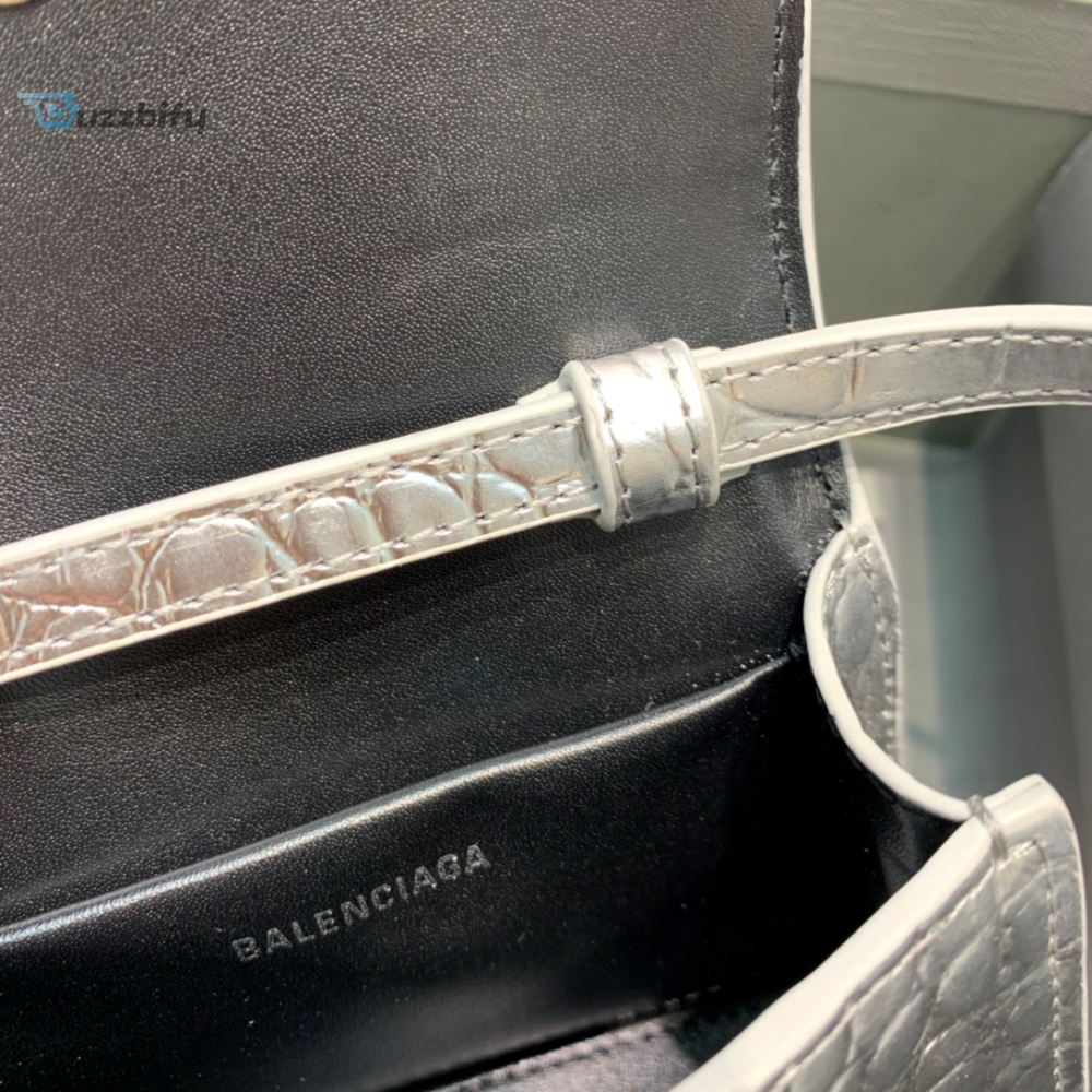Balenciaga Hourglass Mini Handbag In Sliver For Women Womens Bags 4.7In12cm