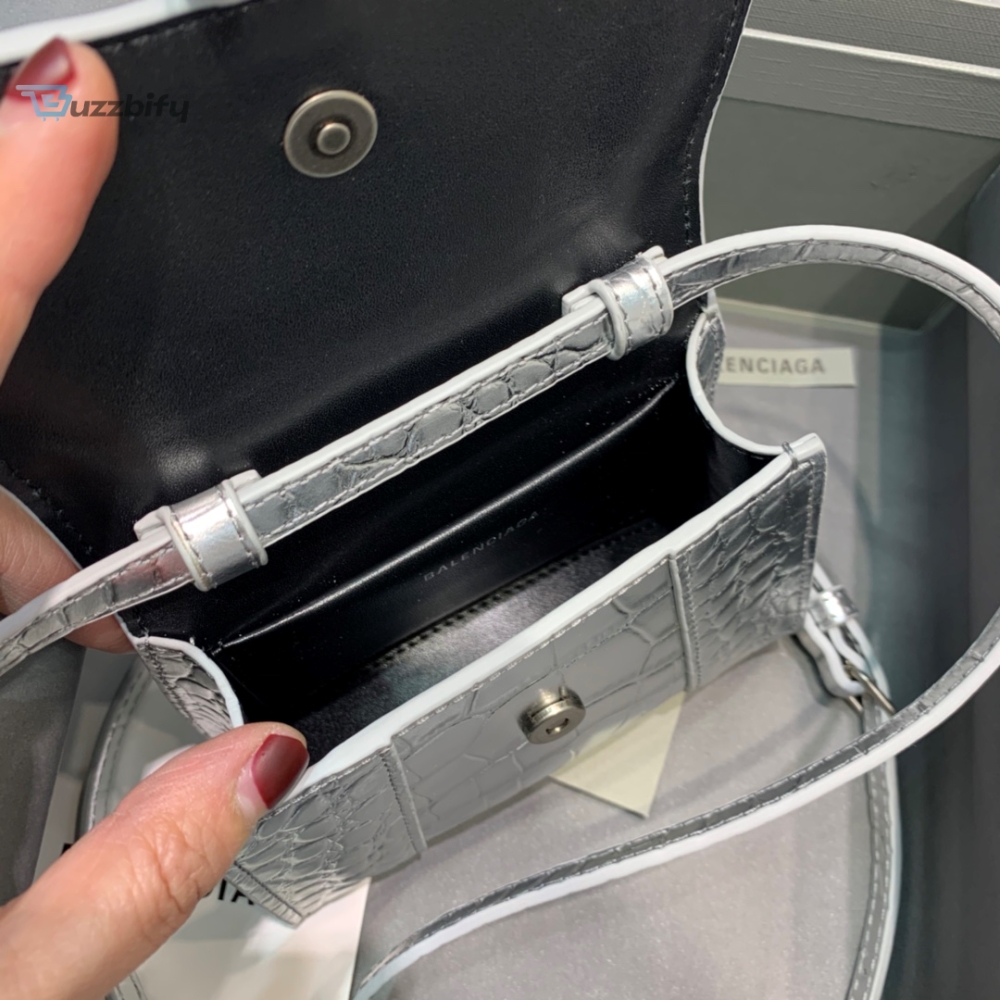 Balenciaga Hourglass Mini Handbag In Sliver For Women Womens Bags 4.7In12cm