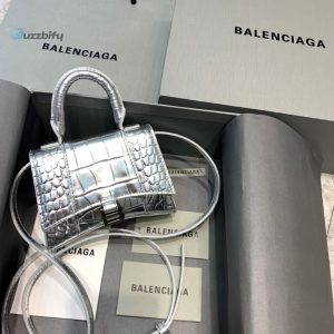Balenciaga Hourglass Mini Handbag In Sliver For Women Womens Bags 4.7In12cm