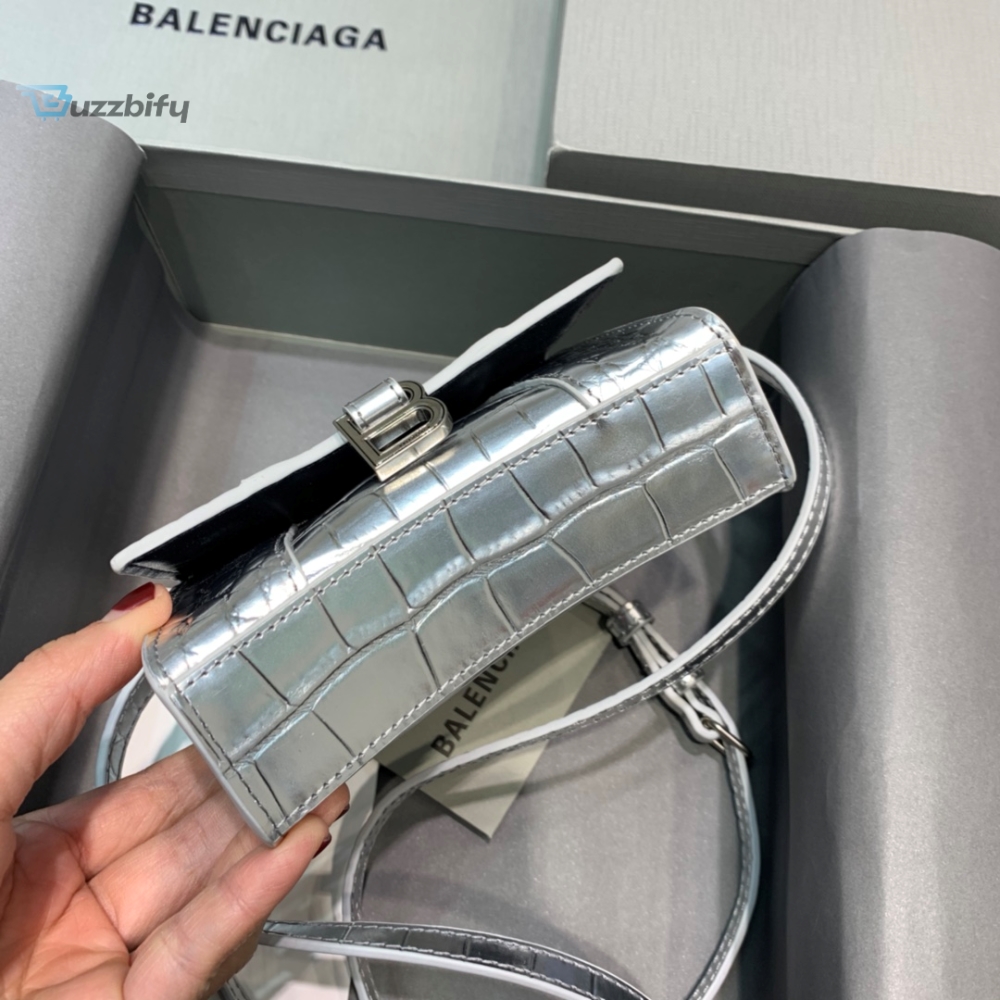 Balenciaga Hourglass Mini Handbag In Sliver For Women Womens Bags 4.7In12cm
