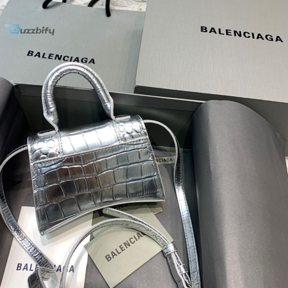 Balenciaga Hourglass Mini Handbag In Sliver For Women Womens Bags 4.7In12cm