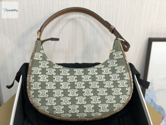 Celine Ava Bag In Triomphe Canvas Green For Women 9In23cm