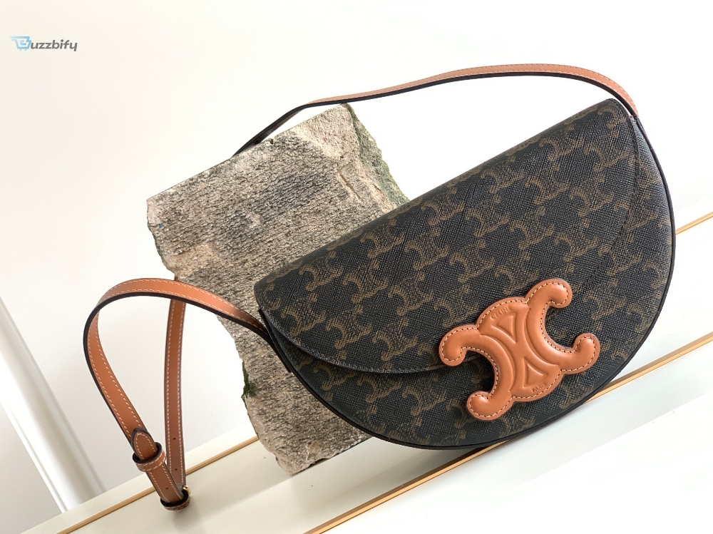 Celine Besace In Triomphe Canvas Bag Brown For Women 9In23cm