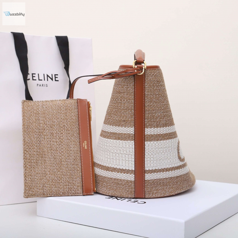 Celine Bucket 16 Bag In Striped Textile Beige For Women 9.8In25cm