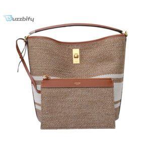 Celine Bucket 16 Bag In Striped Textile Beige For Women 9.8In25cm