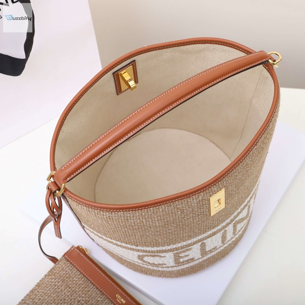 Celine Bucket 16 Bag In Striped Textile Beige For Women 9.8In25cm
