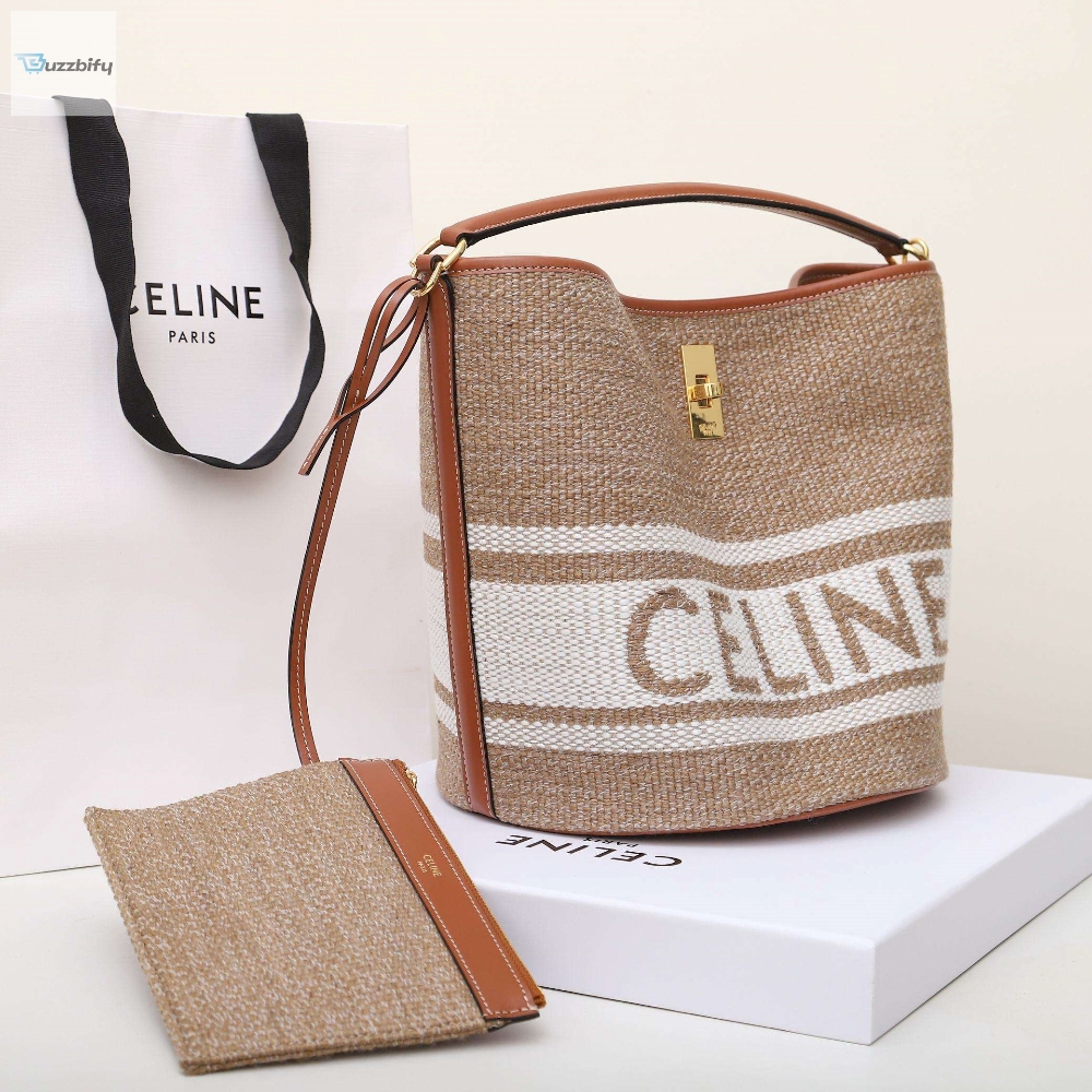 Celine Bucket 16 Bag In Striped Textile Beige For Women 9.8In25cm