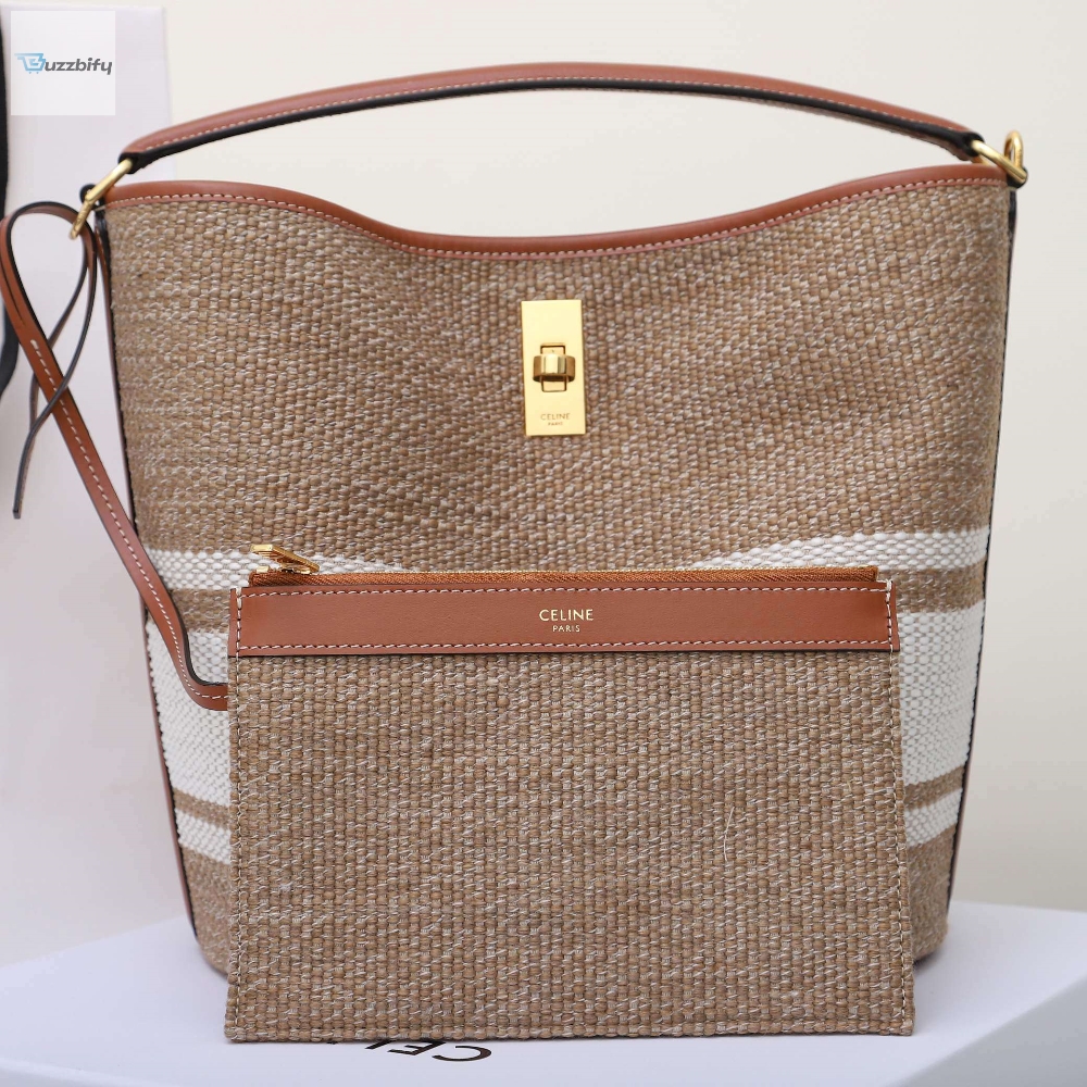 Celine Bucket 16 Bag In Striped Textile Beige For Women 9.8In25cm