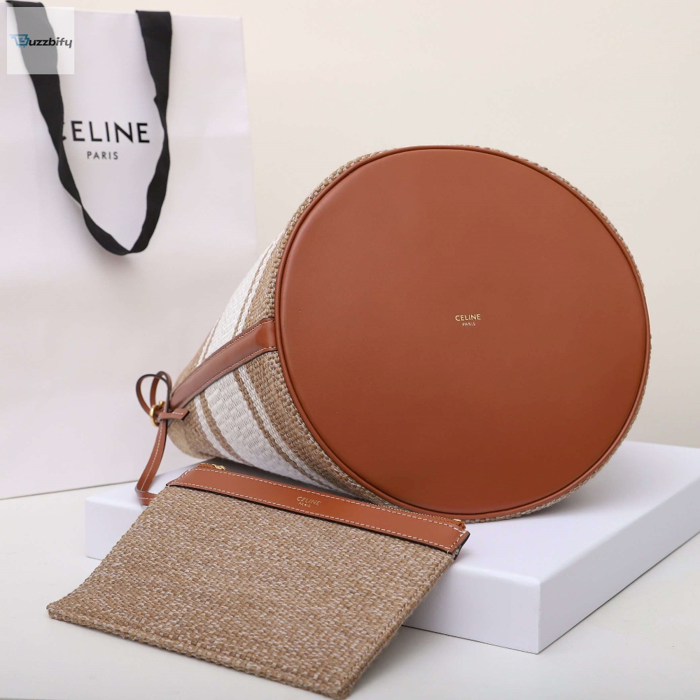 Celine Bucket 16 Bag In Striped Textile Beige For Women 9.8In25cm