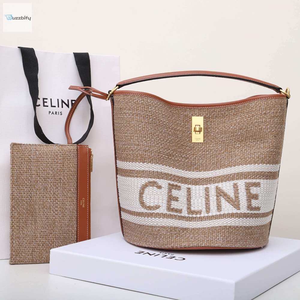 Celine Bucket 16 Bag In Striped Textile Beige For Women 9.8In25cm