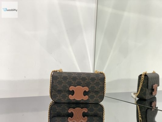 Celine Chain Shoulder Bag Cuir Triomphe In Triomphe Canvas Tan For Women 7.9In20cm