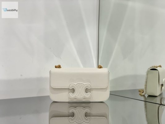 Celine Chain Shoulder Bag Cuir Triomphe White For Women 7.9In20cm