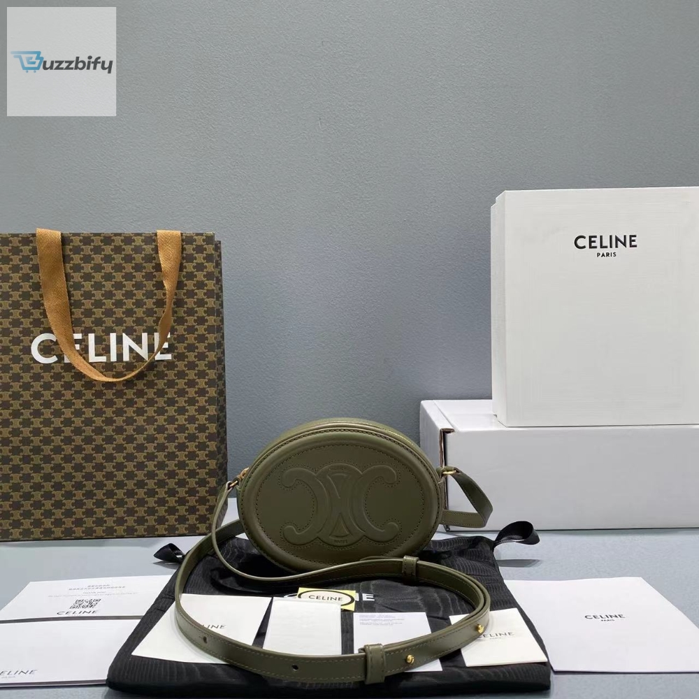 Celine Crossbody Oval Purse Cuir Triomphe Dark Green For Women 6In16cm