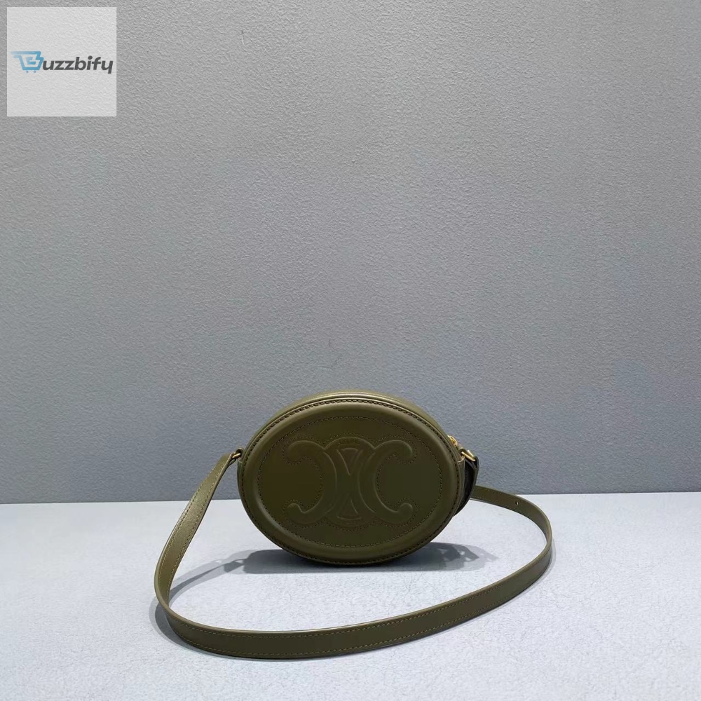 Celine Crossbody Oval Purse Cuir Triomphe Dark Green For Women 6In16cm