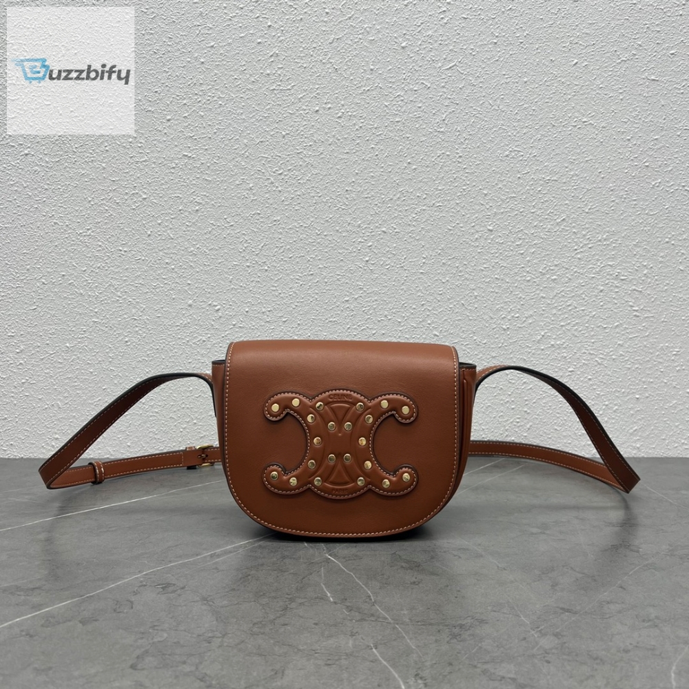 Celine Folco Cuir Triomphe With Studs Brown For Women 7In19cm 198263Du9.04Lu