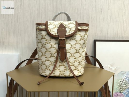 Celine Mini Backpack Folco In Triomphe Canvas White For Women 7In20cm 197662Cas.01Bc