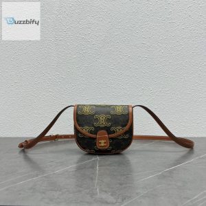 Celine Mini Besace In Triomphe Canvas With Triomphe Heart Embroidery Brown For Women 6In15cm 196702Eck.04Lu