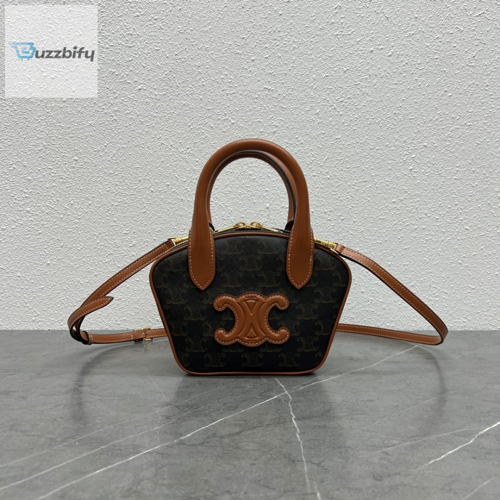 Celine Mini Bowling Bag In Triomphe Canvas Tan For Women 8In20cm 110462Ekx.04Lu