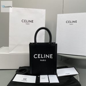 Celine Mini Vertical Cabas Celine In Textile With Celine Print Black For Women 8In20cm