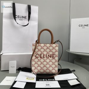 Celine Mini Vertical Cabas In Triomphe Canvas Red For Women 7.2In18cm
