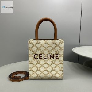 Celine Mini Vertical Cabas In Triomphe Canvas White For Women 7.2In18cm 194372Bzk.01Bc
