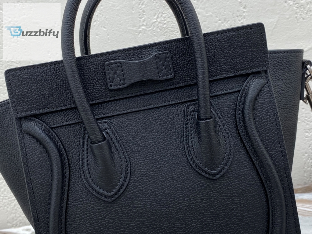 Celine Nano Luggage Bag In Drummed Black For Women 8In20cm 189243Dru.38No