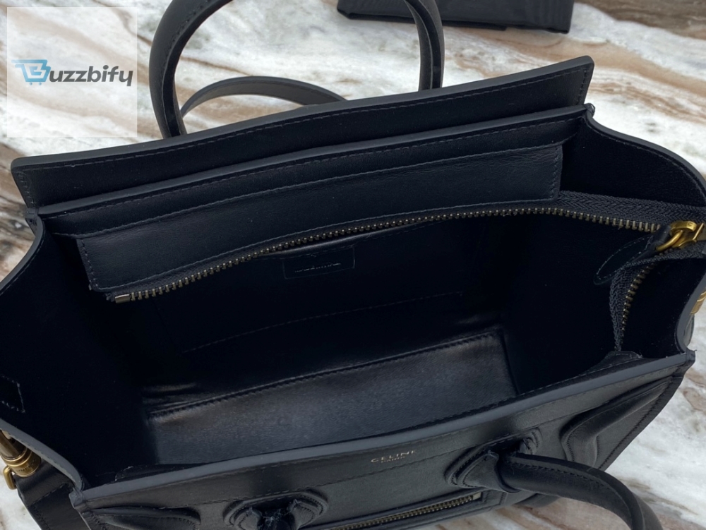 Celine Nano Luggage Bag In Drummed Black For Women 8In20cm 189243Dru.38No