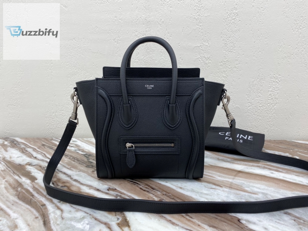 Celine Nano Luggage Bag In Drummed Black For Women 8In20cm 189243Dru.38No
