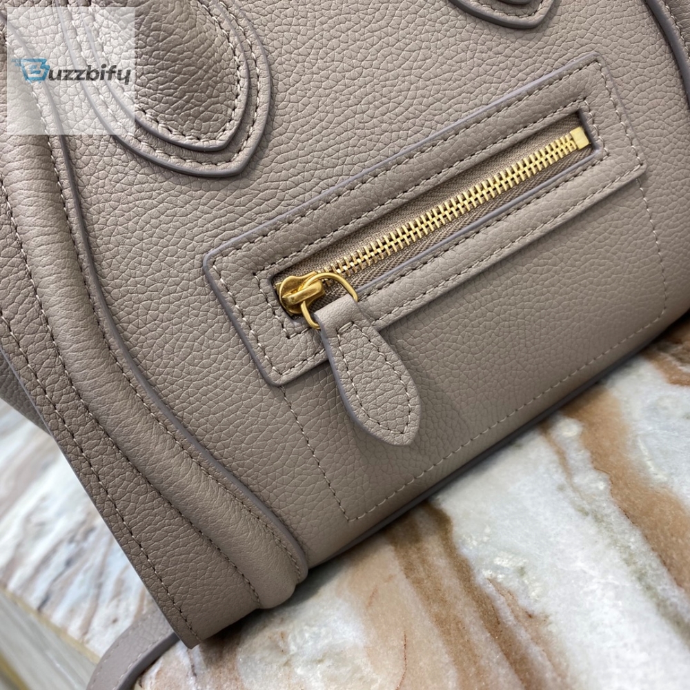 Celine Nano Luggage Bag In Drummed Dark Brown For Women 8In20cm