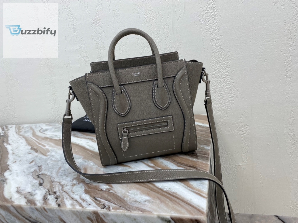 Celine Nano Luggage Bag In Drummed Dark Brown For Women 8In20cm