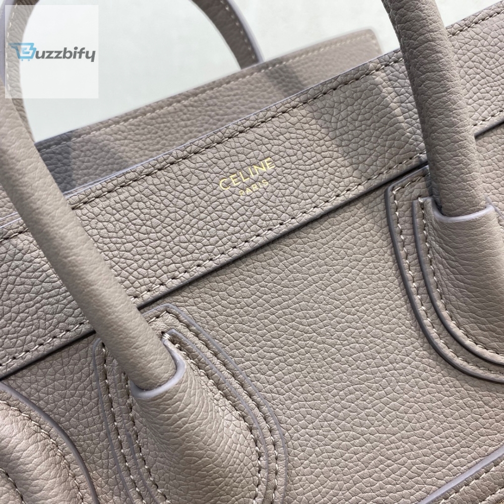 Celine Nano Luggage Bag In Drummed Dark Brown For Women 8In20cm