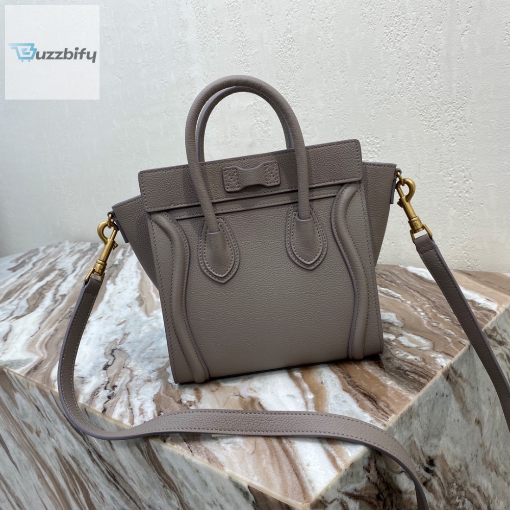 Celine Nano Luggage Bag In Drummed Dark Brown For Women 8In20cm