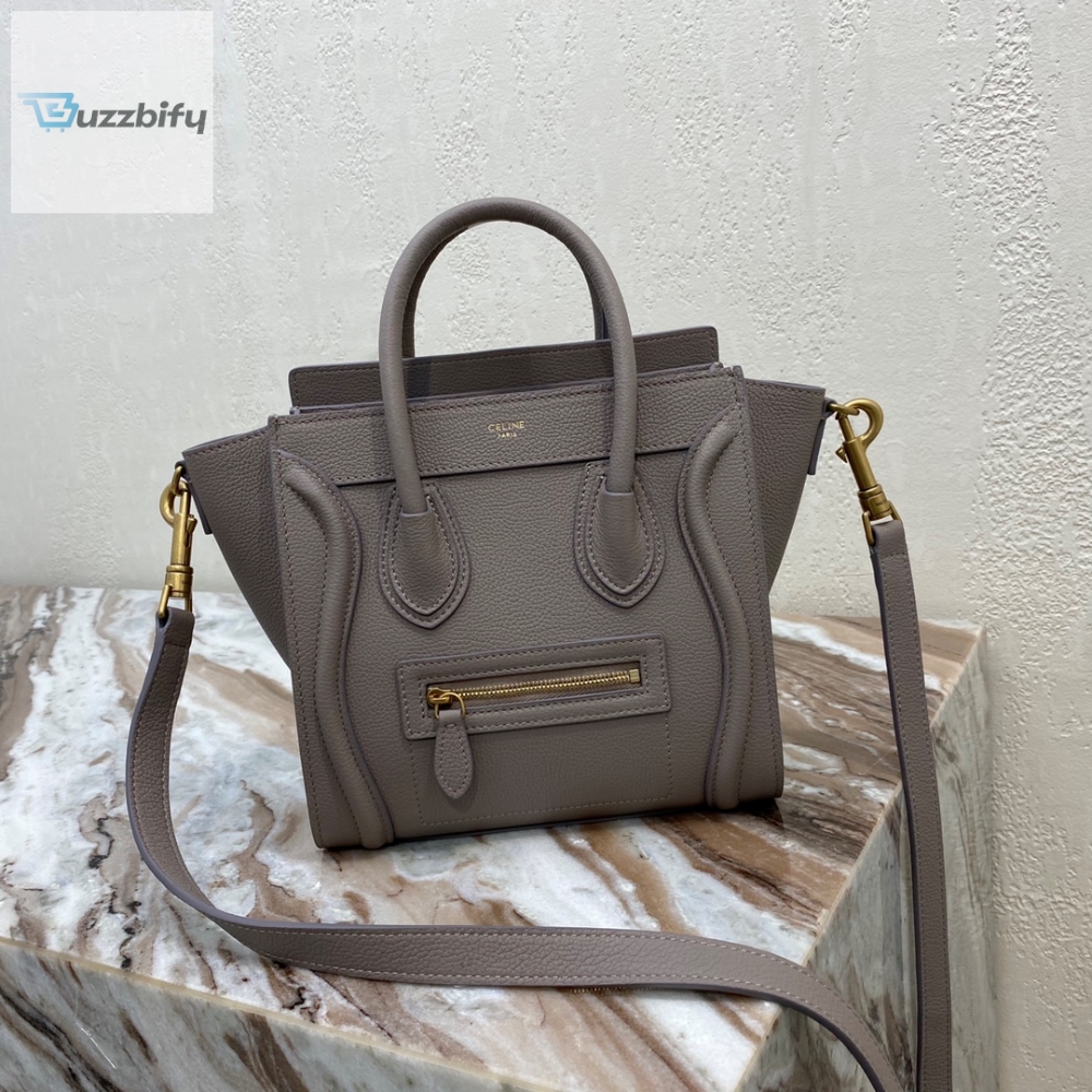 Celine Nano Luggage Bag In Drummed Dark Brown For Women 8In20cm