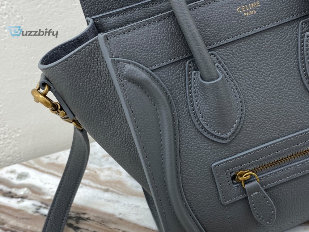 Celine Nano Luggage Bag In Drummed Grey For Women 8In20cm 189243Aql.10Kl