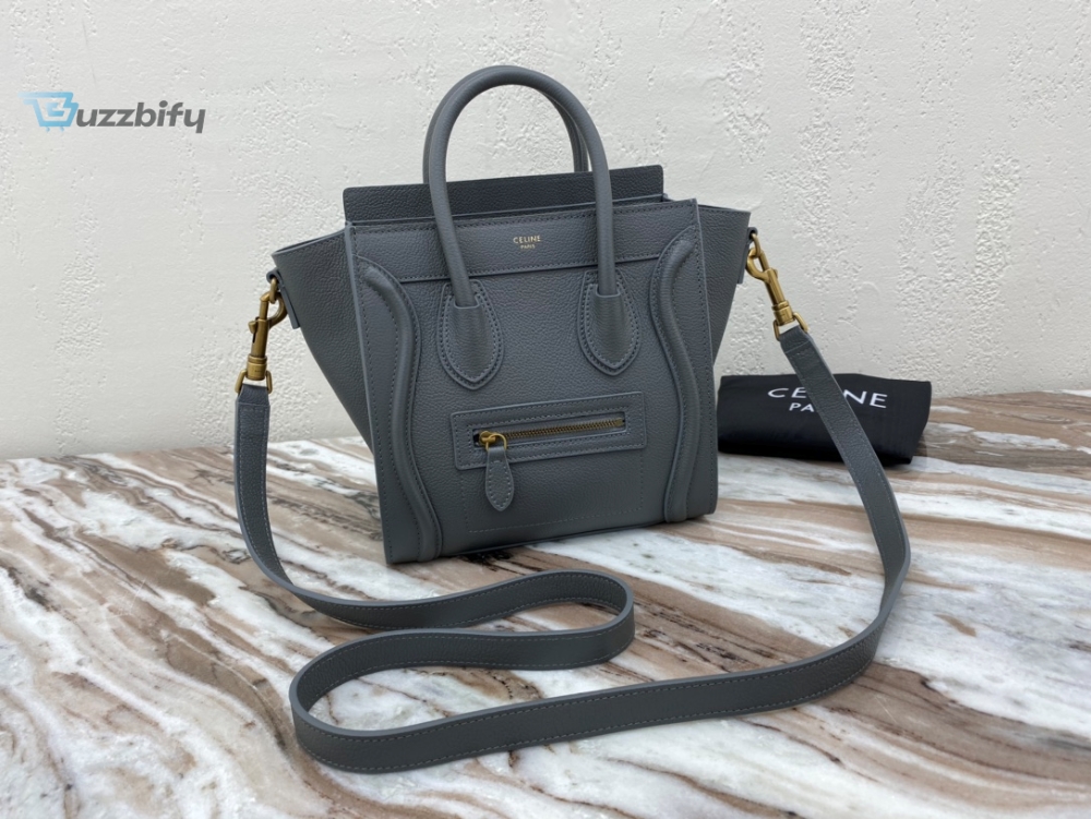 Celine Nano Luggage Bag In Drummed Grey For Women 8In20cm 189243Aql.10Kl