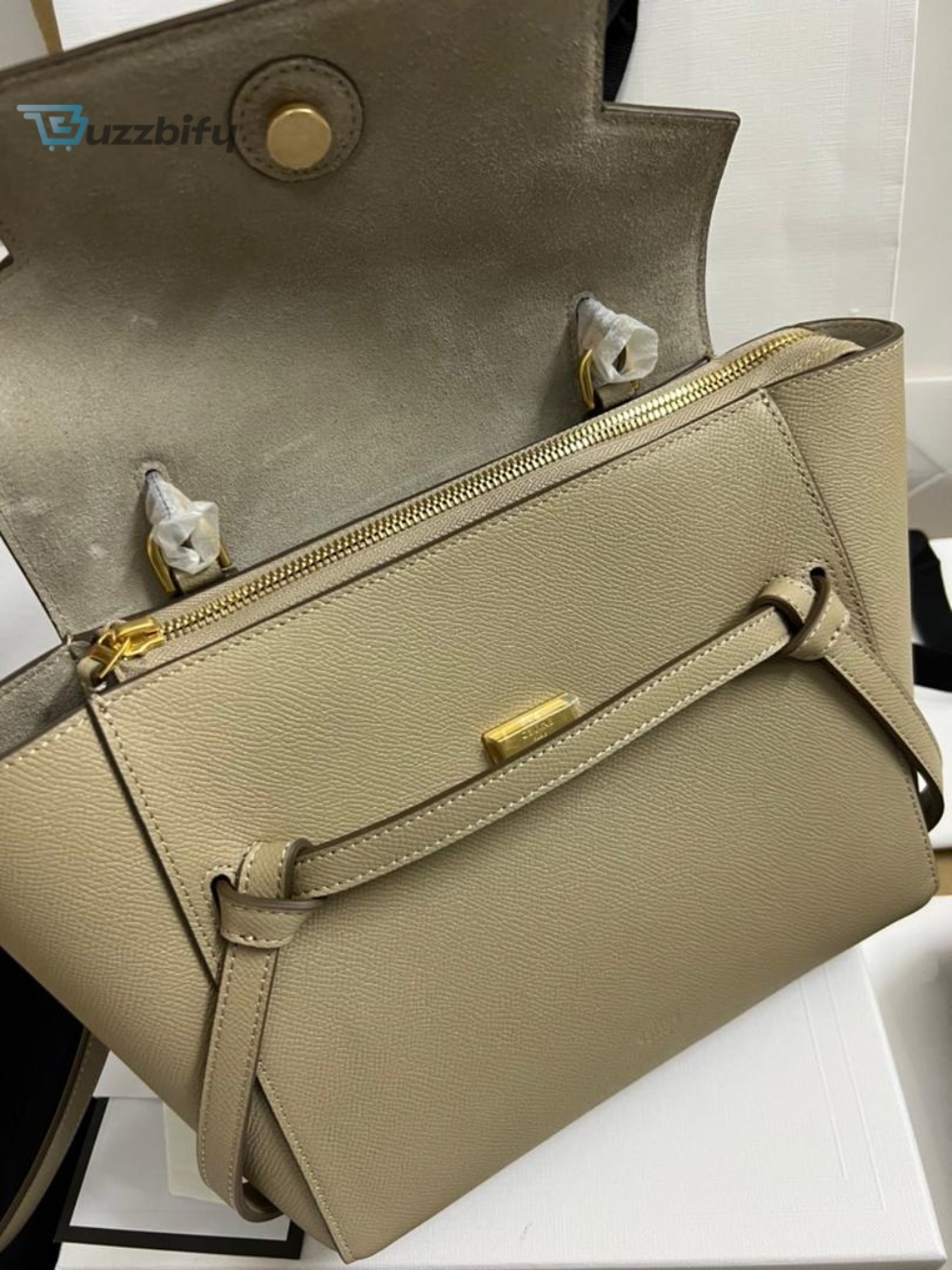 Celine Nano Micro Belt Bag In Grained Material Light Taupe For Women 9.5In24cm