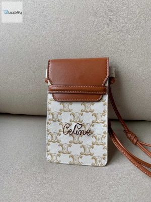 Celine Printed Embroidered Flip Phone Bag White For Women 7.2In18cm
