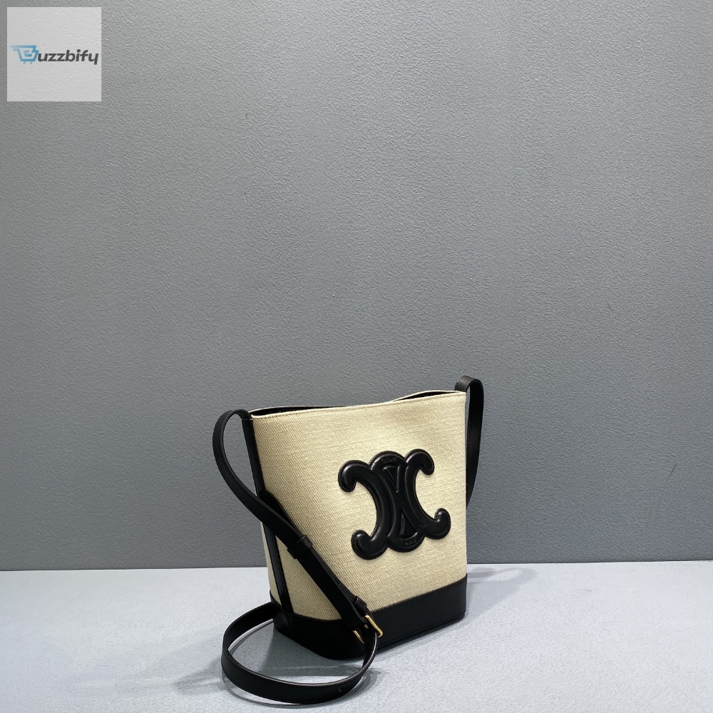 Celine Small Bucket Cuir Triomphe In Textile Beigeblack For Women 9In22cm