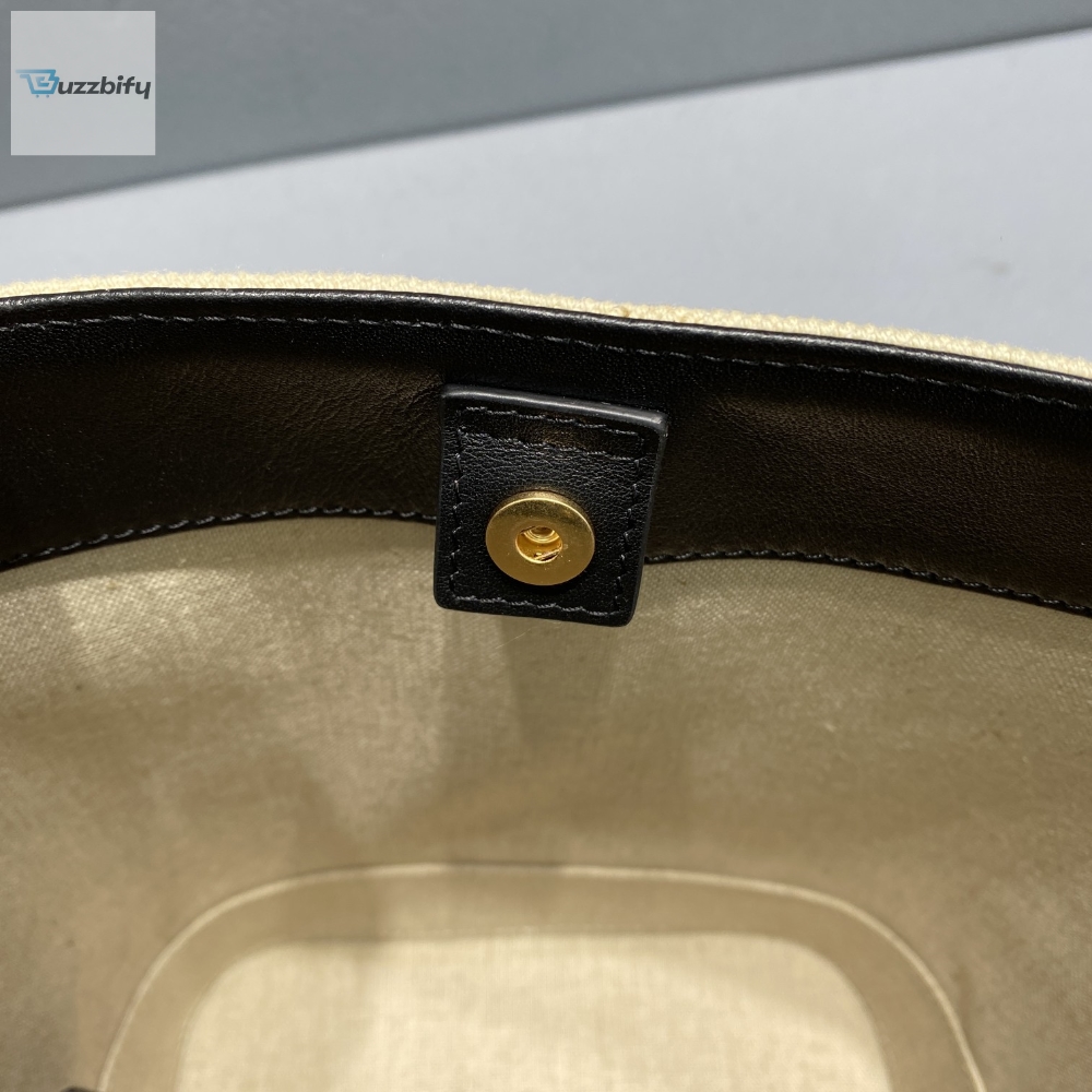 Celine Small Bucket Cuir Triomphe In Textile Beigeblack For Women 9In22cm