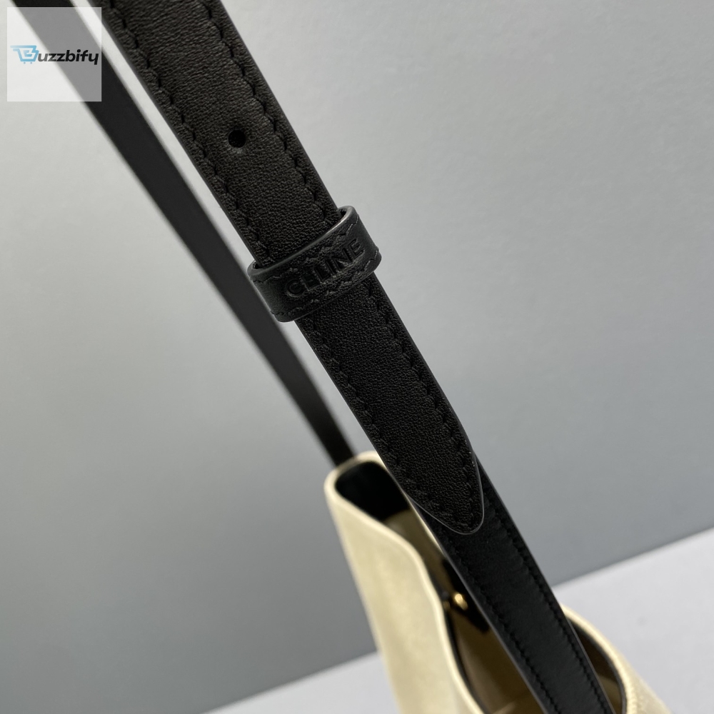 Celine Small Bucket Cuir Triomphe In Textile Beigeblack For Women 9In22cm