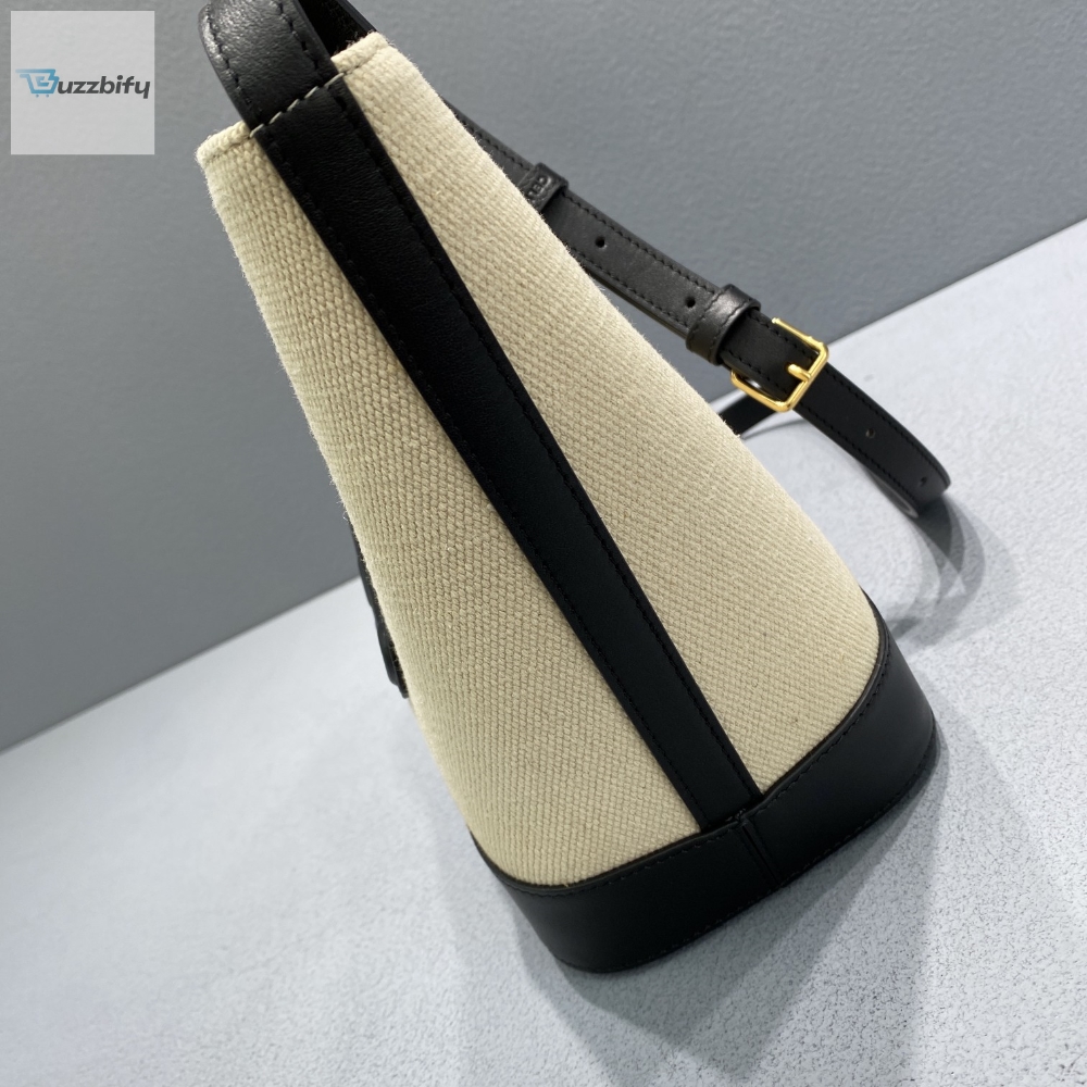 Celine Small Bucket Cuir Triomphe In Textile Beigeblack For Women 9In22cm