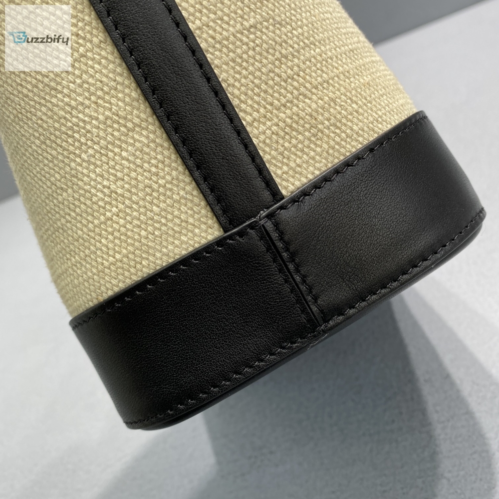Celine Small Bucket Cuir Triomphe In Textile Beigeblack For Women 9In22cm