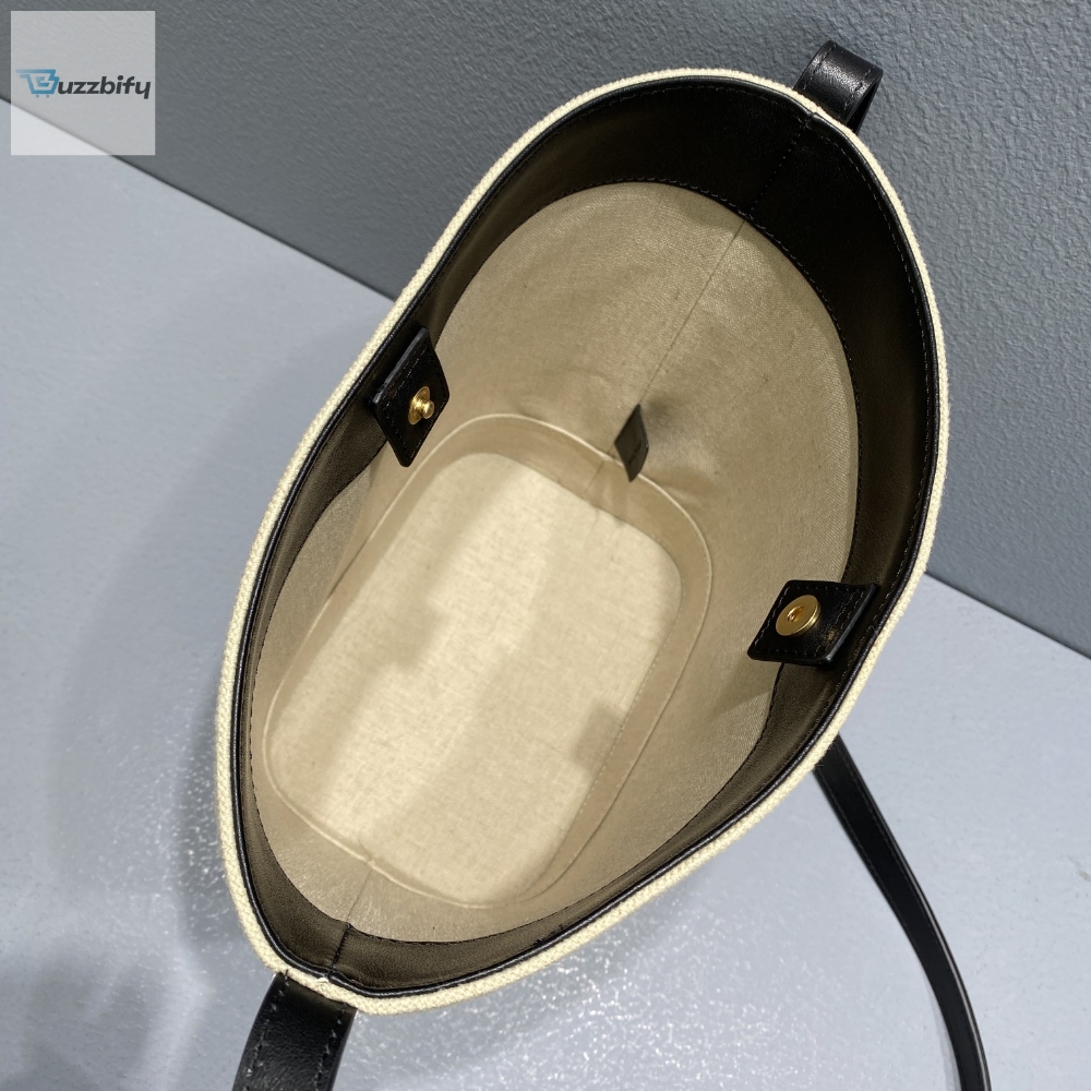 Celine Small Bucket Cuir Triomphe In Textile Beigeblack For Women 9In22cm