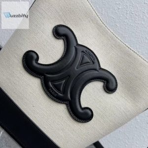 Celine Small Bucket Cuir Triomphe In Textile Natural  Black For Women 9In22cm