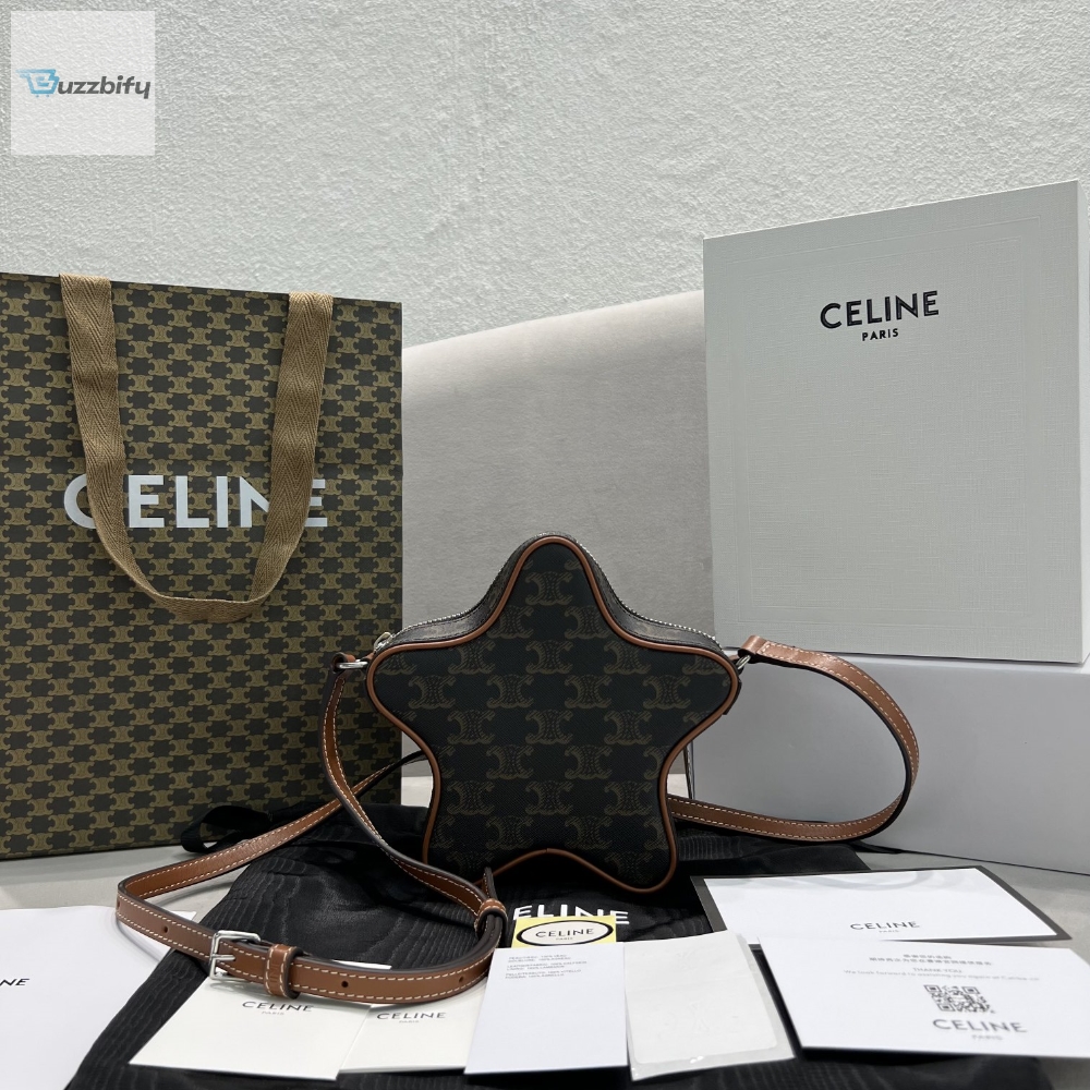 Celine Small Etoile In Triomphe Canvas Brown For Women 7In18cm 198762Bzj.04Li