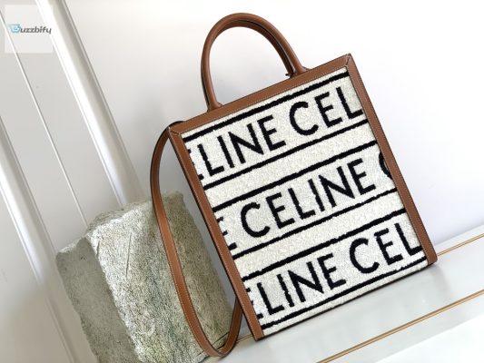 Celine Small Vertical Cabas Celine In Textile With Celine Allover White  Black For Women 13In32cm 192082Efy.01Wb