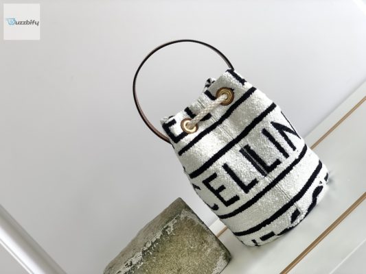 Celine Teen Drawstring In Textile With Celine Allover Whiteblack For Women 7In19cm