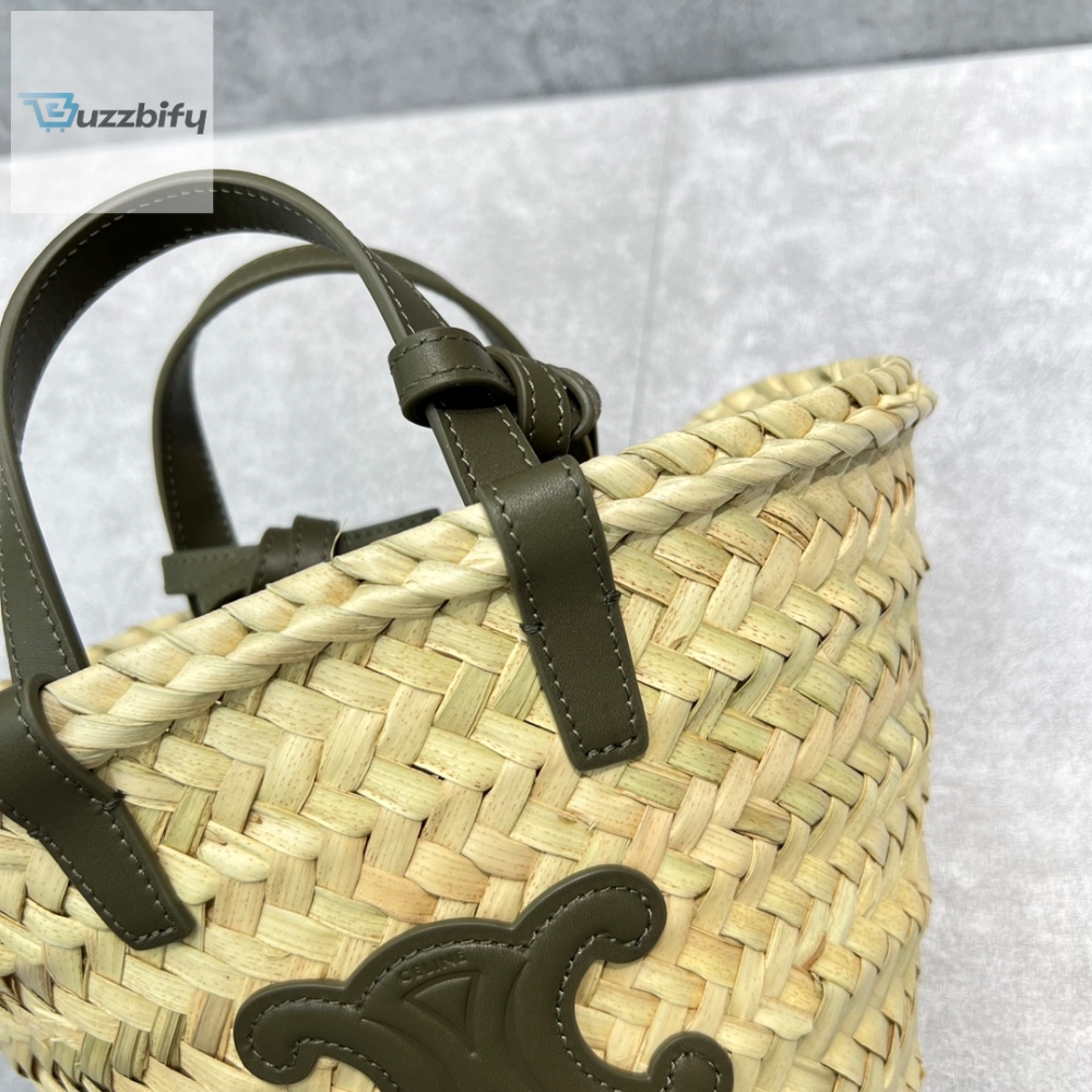 Celine Teen Triomphe Classic Pannier Tote Dark Green For Women 8In20cm