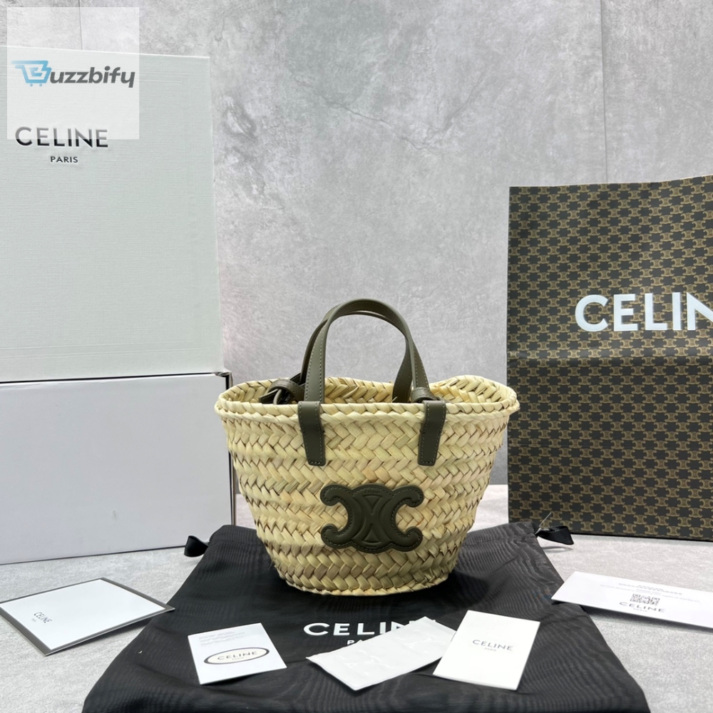 Celine Teen Triomphe Classic Pannier Tote Dark Green For Women 8In20cm